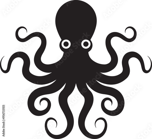 Nautical Octopus Design Featuring Pirate Skull and Treasure Chest, Underwater Octopus Vector with Pirate Skull and Hidden Treasure