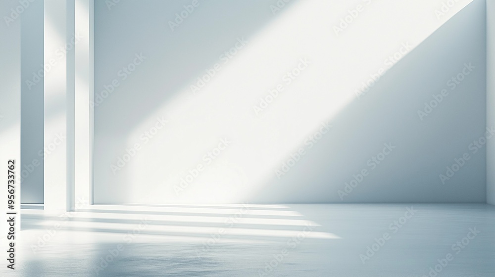 Obraz premium Minimalist Abstract White Background with Soft Shadows and Light Reflections, Ideal for Product Display or Advertising Backdrop in a Studio Setting.