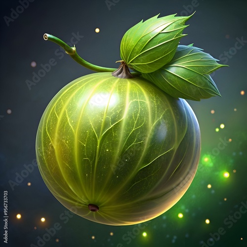 A vibrant 3D illustration of an Indian gooseberry. showcasing its unique shape and textured surface. photo