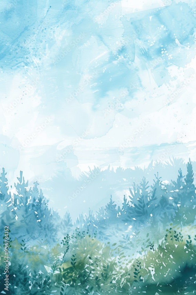 Hand painted watercolor landscape with rocky mountains under the morning sky Hand painted watercolor landscape with rocky mountains under the morning sky