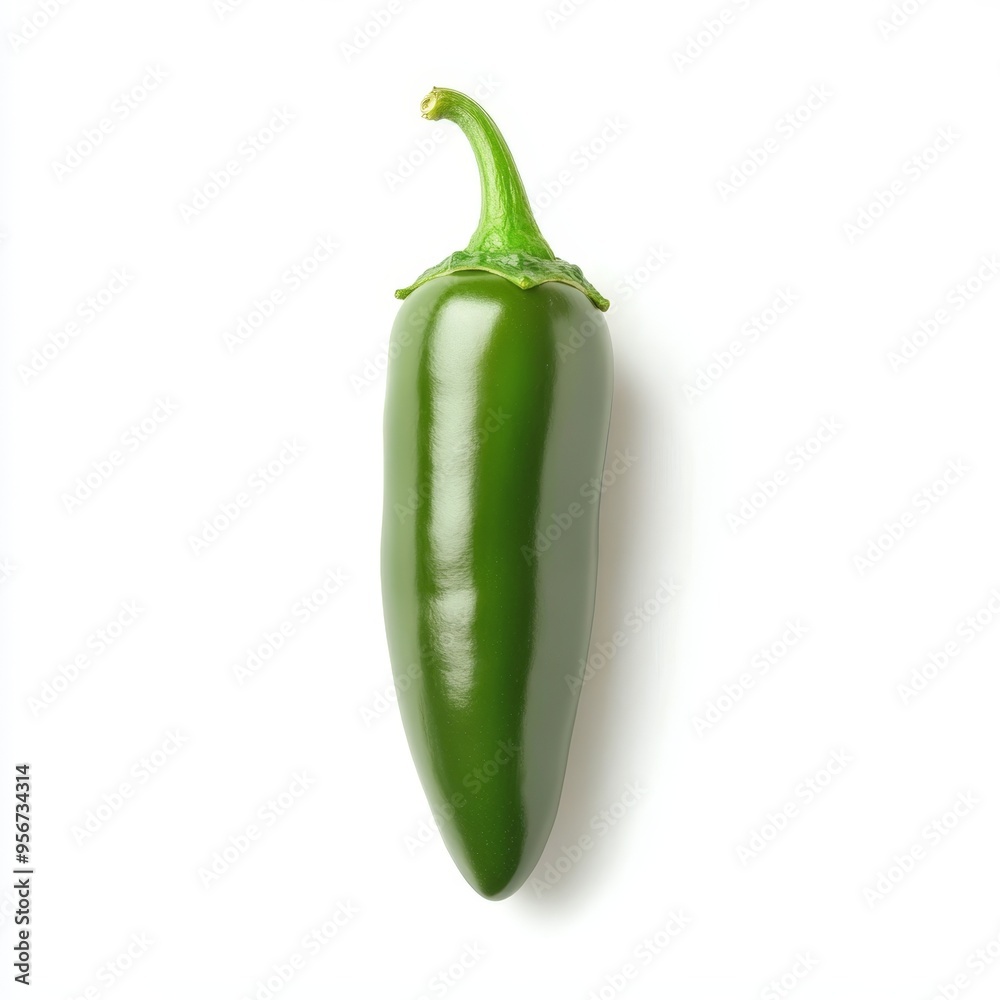 Fresh jalapeno pepper isolated on a clean white background showcasing its vibrant green color Fresh jalapeno pepper isolated on a clean white background showcasing its vibrant green color