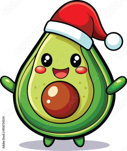 Cute Cartoon Avocado isolated | with a Sunglass & Christmas hat and siting on Easter egg etc