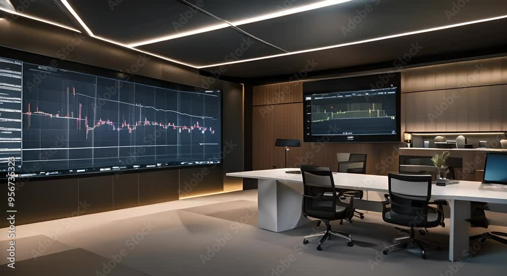 TV with graphics in an office.