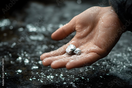 The wet man's hand was holding silver, or platinum, or rare earth minerals.