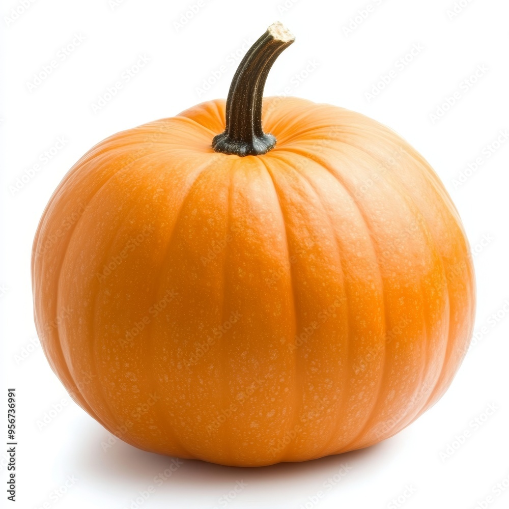 Obraz premium A single orange pumpkin isolated on a white background showcasing its smooth surface and shape