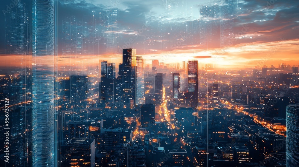 Futuristic Cityscape at Sunset. Futuristic Cityscape at Sunset.