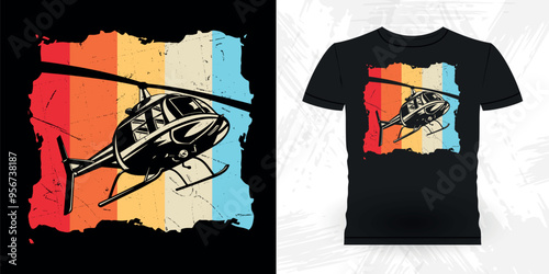 Funny Flying Helicopter Retro Vintage Pilot Helicopter T-shirt Design