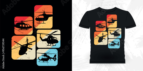 Funny Flying Helicopter Retro Vintage Pilot Helicopter T-shirt Design