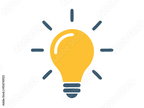 Bright idea icon : Illustration of a glowing yellow light bulb Symbol of creativity, inspiration. For use in presenting marketing materials to present creative ideas and new ideas.	