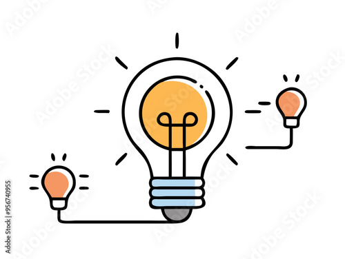Bright idea icon : Illustration of a glowing yellow light bulb Symbol of creativity, inspiration. For use in presenting marketing materials to present creative ideas and new ideas.	