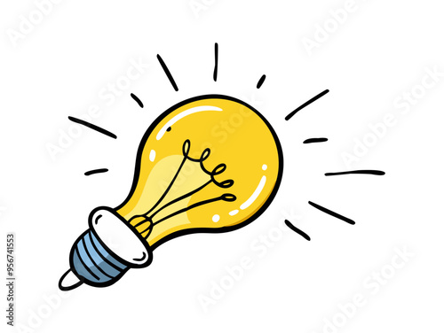 Bright idea icon : Illustration of a glowing yellow light bulb Symbol of creativity, inspiration. For use in presenting marketing materials to present creative ideas and new ideas.	