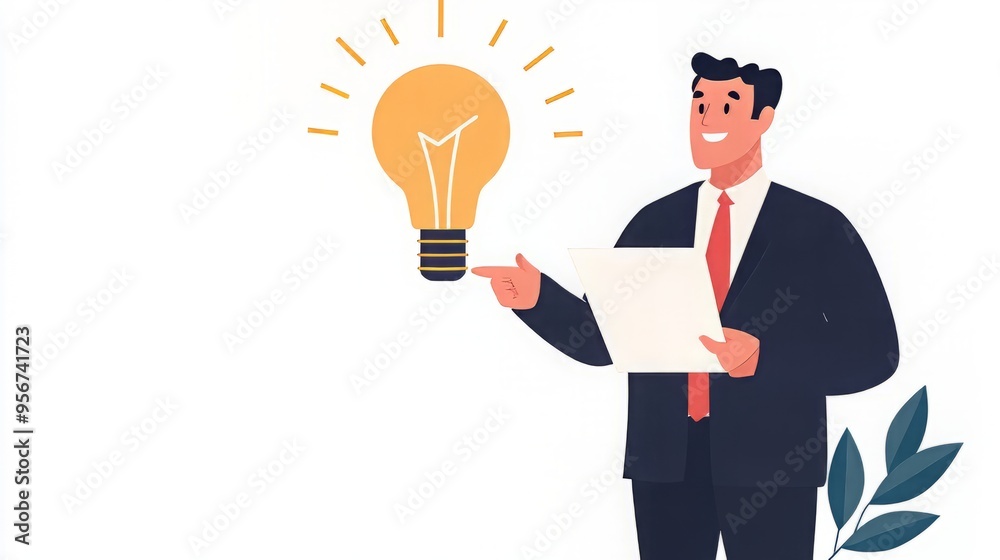 A businessman presenting an idea with a light bulb. Creative concept representing innovation and inspiration in the workplace. A businessman presenting an idea with a light bulb. Creative concept representing innovation and inspiration in the workplace.