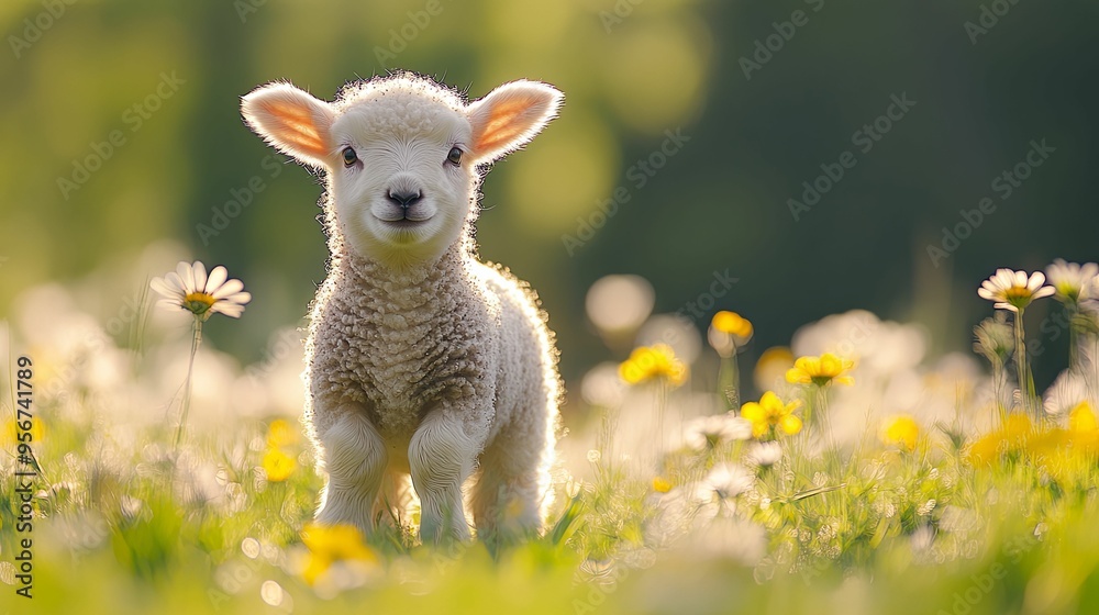 A Curious Lamb Standing in a Field of Daisies A Curious Lamb Standing in a Field of Daisies