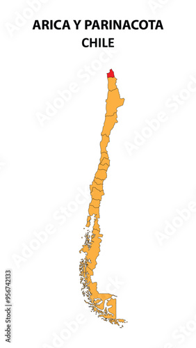 Arica y Parinacota Map is highlighted on the Chile map with detailed state and region outlines. photo
