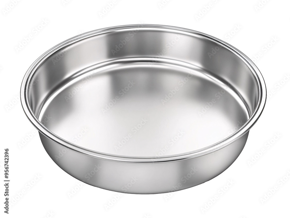 a silver pan with a handle a silver pan with a handle