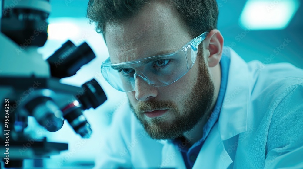 Scientist carefully examining a sample using a state of the art electron microscope in a well equipped laboratory setting conducting in depth scientific research and analysis Scientist carefully examining a sample using a state of the art electron microscope in a well equipped laboratory setting conducting in depth scientific research and analysis