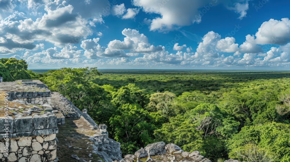 A panoramic view of the Chichen Itza archaeological site from the top of El Castillo, A panoramic view of the Chichen Itza archaeological site from the top of El Castillo,