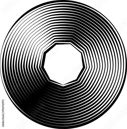 Circle line blend to polygon. Minimalist basic figure element