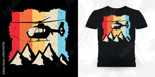 Funny Flying Helicopter Retro Vintage Pilot Helicopter T-shirt Design