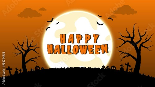 happy hallowen animated background happy hallowen spooky haunted house empty tree twigs pumpkin spooky full moon cemetery 4k photo