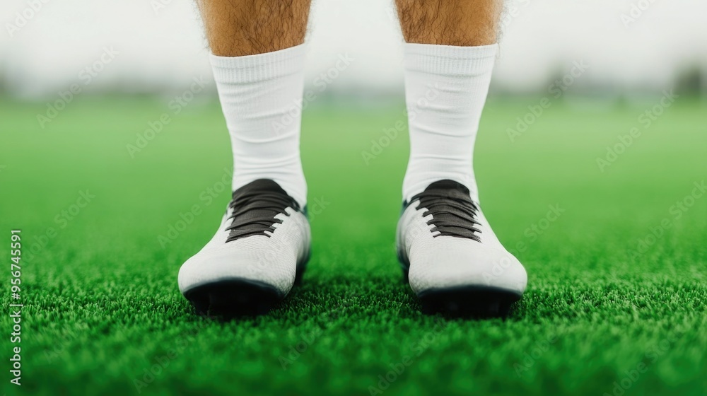 Obraz premium Soccer Player Undergoing Evaluation and Treatment for Shin Splints and Lower Leg Pain After Sports Injury on the Field
