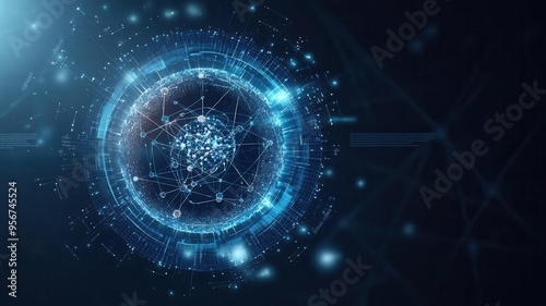 Dynamic infographic of a nucleus with biochemical pathways mapped out, educational design, cellular function