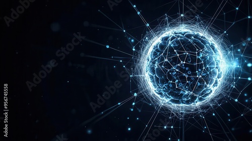 Dynamic infographic of a nucleus with biochemical pathways mapped out, educational design, cellular function