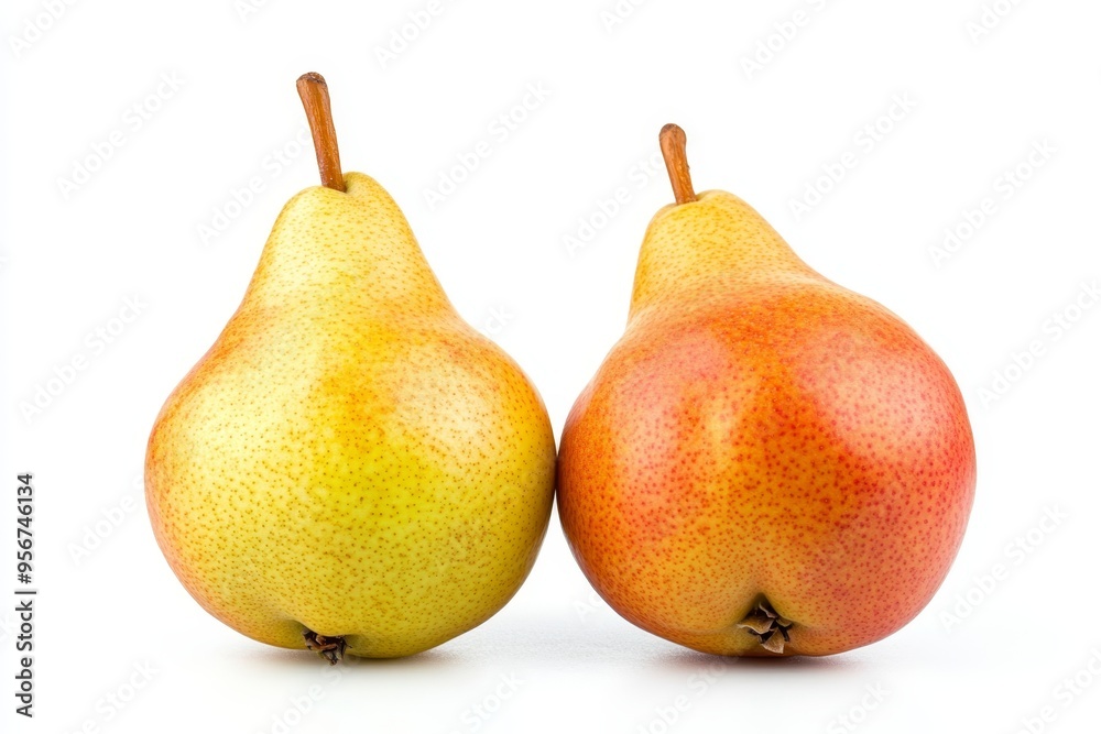 Fresh pears displayed on a white background showcasing vibrant colors and textures Fresh pears displayed on a white background showcasing vibrant colors and textures