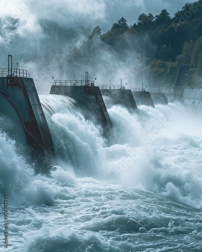 Hydroelectric dam with flowing water  photo