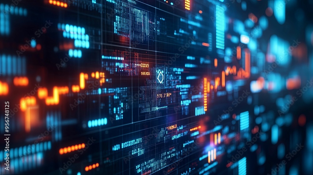 Abstract Digital Data Visualization with Blue and Orange Glow Abstract Digital Data Visualization with Blue and Orange Glow