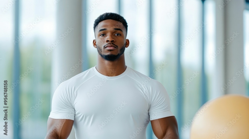 Football Player Engaging in Balance and Stability Exercises During Rehabilitation Therapy Session to Regain Strength and Mobility After Sports Injury Football Player Engaging in Balance and Stability Exercises During Rehabilitation Therapy Session to Regain Strength and Mobility After Sports Injury