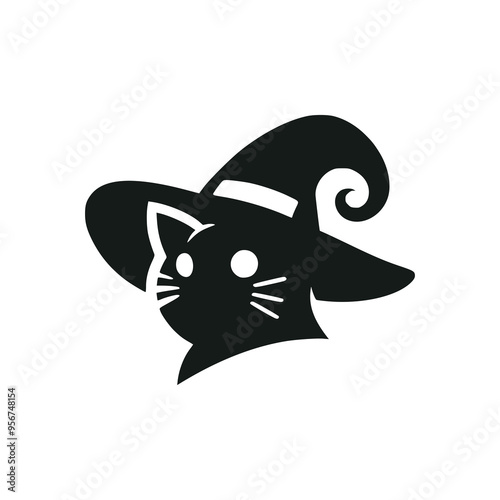 cat witch halloween logo vector illustration template design
