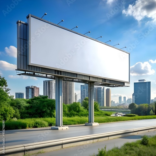 A blank billboard mockup showcasing advertising potential in a bustling urban setting. photo