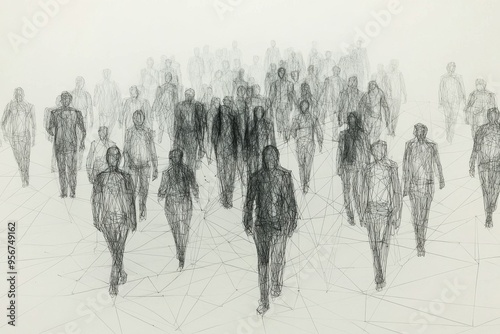 Simple people shapes connected by lines created with Generative AI