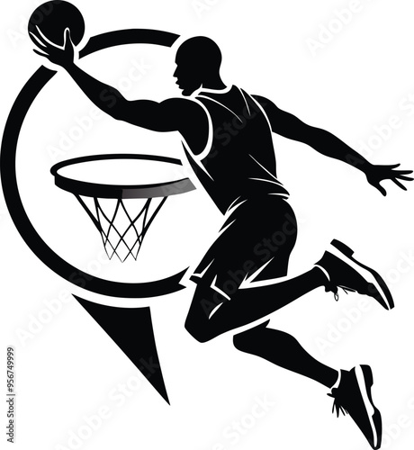 Dynamic Basketball Player Slam Dunk Silhouette