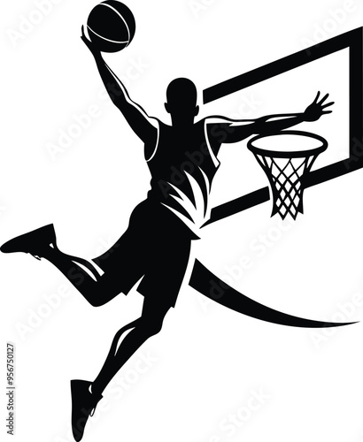 Dynamic Basketball Player Slam Dunk Silhouette