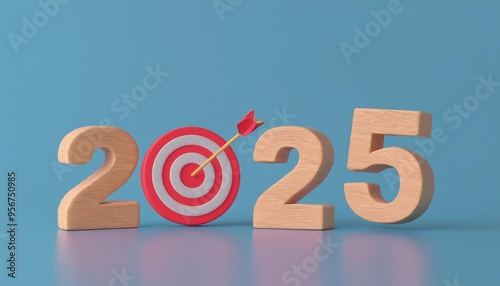 Creative representation of the year 2025 with a target symbol, perfect for showcasing goals and future planning.