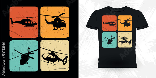 Funny Flying Helicopter Retro Vintage Pilot Helicopter T-shirt Design