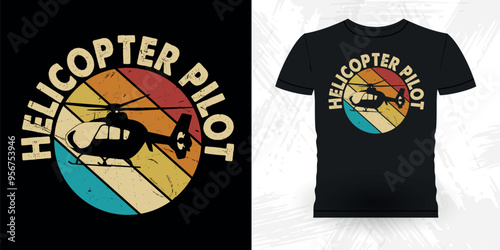 Funny Flying Helicopter Retro Vintage Pilot Helicopter T-shirt Design
