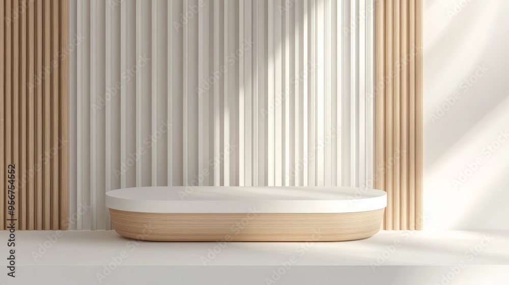 Minimalist Wooden Podium With White Background. Minimalist Wooden Podium With White Background.