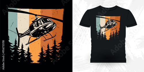 Funny Flying Helicopter Retro Vintage Pilot Helicopter T-shirt Design