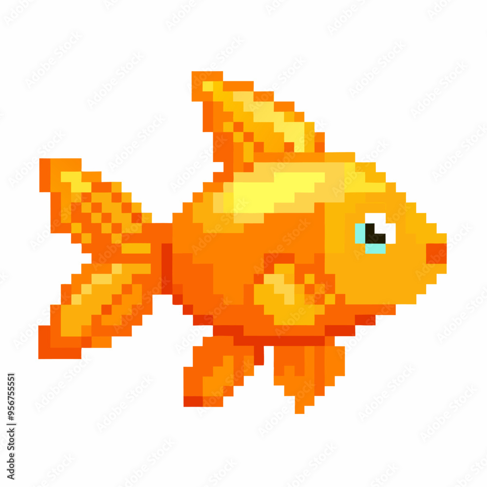 Pixel Art Goldfish Illustration Retro Style Aquatic Animal Graphic Pixel Art Goldfish Illustration Retro Style Aquatic Animal Graphic