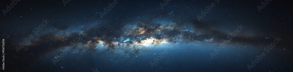 Blue galaxy background with stars and nebulae, abstract space panoramic banner Blue galaxy background with stars and nebulae, abstract space panoramic banner