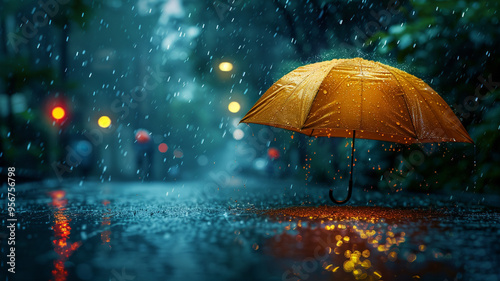 Wallpaper Mural Yellow umbrella in the rain close-up Torontodigital.ca