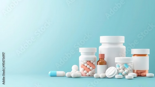 Overthecounter medicine, various pills in packaging, flat design illustration