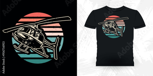 Funny Flying Helicopter Retro Vintage Pilot Helicopter T-shirt Design