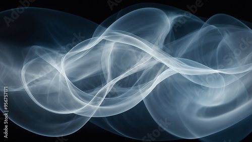 Abstract light and shadow interplay with ethereal shapes, motion blur, and long exposure in translucent blues and whites