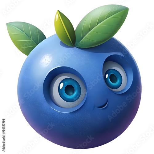 A cute and cheerful blueberry with big eyes and a playful smile. perfect for children's books. educational materials. or branding for healthy food products. photo