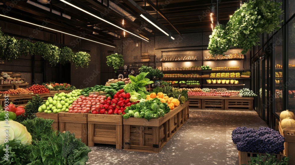 Fresh Produce in a Modern Grocery Store.