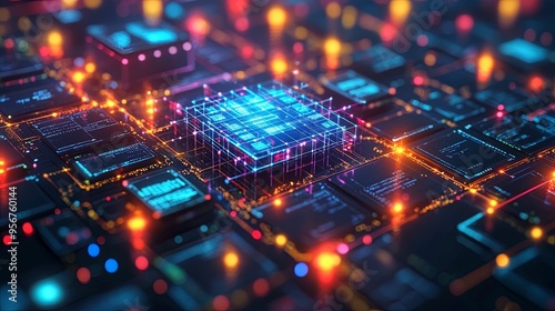 A Glowing Cube Connected to a Circuit Board